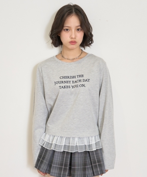 LOVETOXIC（ラブトキシック）の「チュールペプラム長袖Tシャツ（Tシャツ/カットソー・キッズ・オフホワイト/トップグレー/ブラック・S:140cm/M:150cm/L:160cm/130cm）」の3枚目の写真