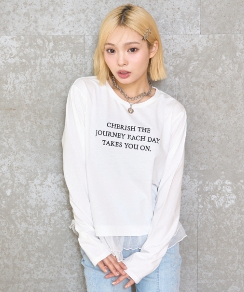 LOVETOXIC（ラブトキシック）の「チュールペプラム長袖Tシャツ（Tシャツ/カットソー・キッズ・オフホワイト/トップグレー/ブラック・S:140cm/M:150cm/L:160cm/130cm）」の4枚目の写真