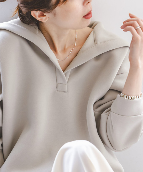 Noble(ノーブル)の「ハイネックダンボールプルオーバー(Tシャツ/カットソー・レディース・ベージュ/ネイビー・FREE)」の4枚目の写真