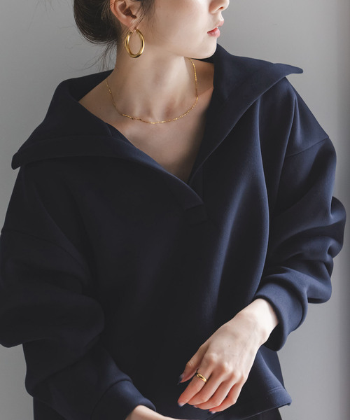 Noble(ノーブル)の「ハイネックダンボールプルオーバー(Tシャツ/カットソー・レディース・ベージュ/ネイビー・FREE)」の14枚目の写真