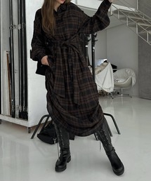 WILLFULLY(EBt[)side drawstring double collar check shirt OP(Vcs[X)