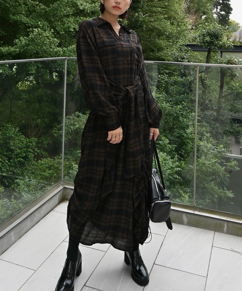 ワンピース sidedrawstring doublecollar checkshirtOP WILLFULLY official web store（ウィルフリーコウシキツウハン）商品