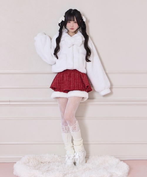 Honey Cinnamon（ハニーシナモン）の「ビジュー衿エコファーリボンコート（その他アウター・レディース・ピンク/ホワイト・FREE）」の16枚目の写真