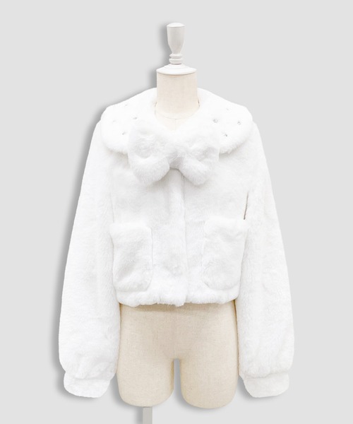 Honey Cinnamon（ハニーシナモン）の「ビジュー衿エコファーリボンコート（その他アウター・レディース・ピンク/ホワイト・FREE）」の5枚目の写真