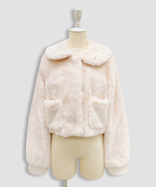 Honey Cinnamon（ハニーシナモン）の「ビジュー衿エコファーリボンコート（その他アウター・レディース・ピンク/ホワイト・FREE）」の22枚目の写真