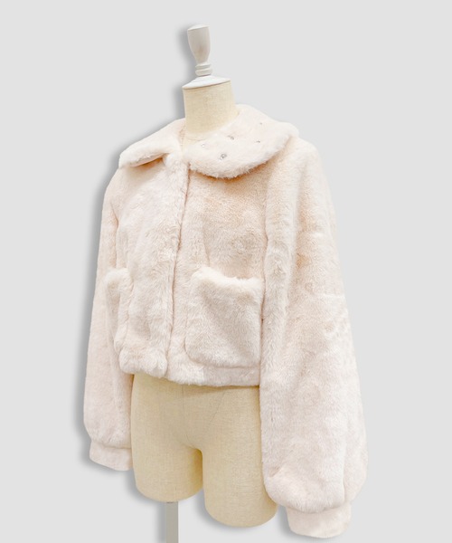 Honey Cinnamon（ハニーシナモン）の「ビジュー衿エコファーリボンコート（その他アウター・レディース・ピンク/ホワイト・FREE）」の12枚目の写真