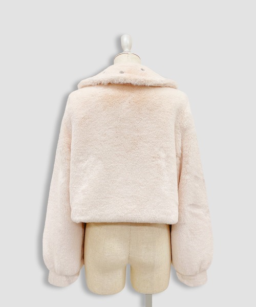 Honey Cinnamon（ハニーシナモン）の「ビジュー衿エコファーリボンコート（その他アウター・レディース・ピンク/ホワイト・FREE）」の13枚目の写真