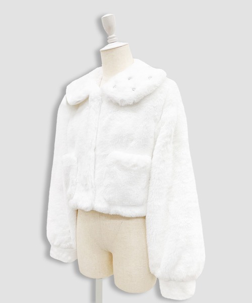 Honey Cinnamon（ハニーシナモン）の「ビジュー衿エコファーリボンコート（その他アウター・レディース・ピンク/ホワイト・FREE）」の8枚目の写真