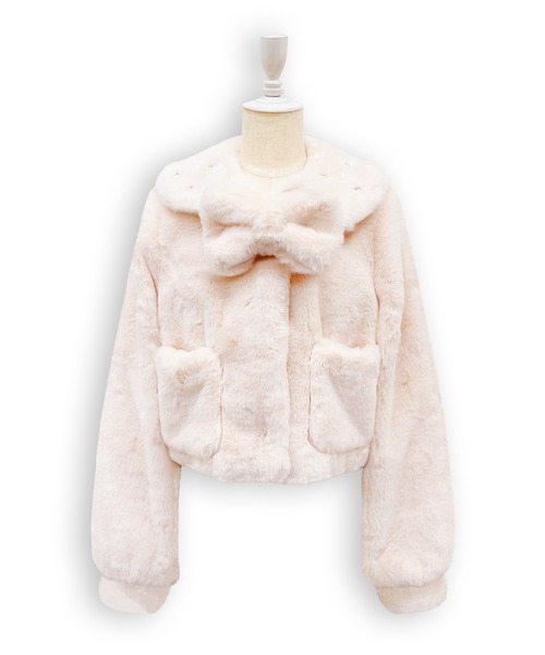 Honey Cinnamon（ハニーシナモン）の「ビジュー衿エコファーリボンコート（その他アウター・レディース・ピンク/ホワイト・FREE）」の22枚目の写真