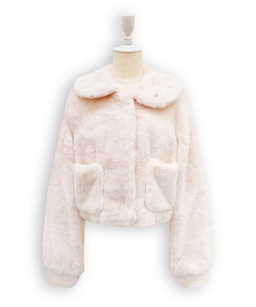 Honey Cinnamon（ハニーシナモン）の「ビジュー衿エコファーリボンコート（その他アウター・レディース・ピンク/ホワイト・FREE）」の21枚目の写真