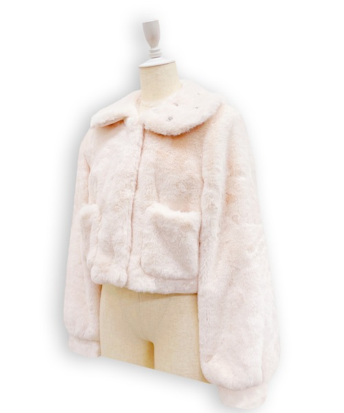 Honey Cinnamon（ハニーシナモン）の「ビジュー衿エコファーリボンコート（その他アウター・レディース・ピンク/ホワイト・FREE）」の19枚目の写真