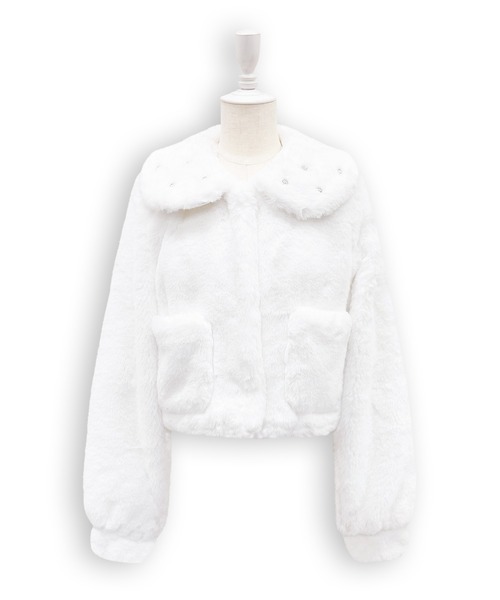 Honey Cinnamon（ハニーシナモン）の「ビジュー衿エコファーリボンコート（その他アウター・レディース・ピンク/ホワイト・FREE）」の14枚目の写真