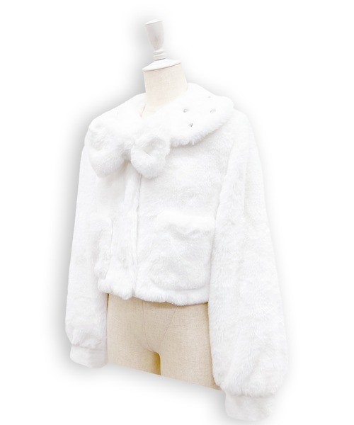 Honey Cinnamon（ハニーシナモン）の「ビジュー衿エコファーリボンコート（その他アウター・レディース・ピンク/ホワイト・FREE）」の13枚目の写真