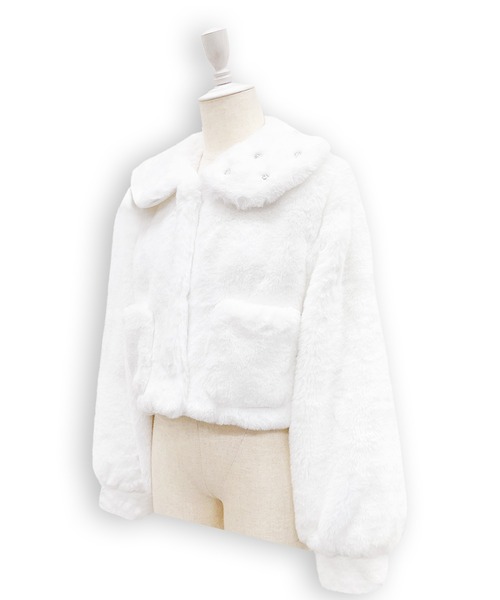 Honey Cinnamon（ハニーシナモン）の「ビジュー衿エコファーリボンコート（その他アウター・レディース・ピンク/ホワイト・FREE）」の12枚目の写真