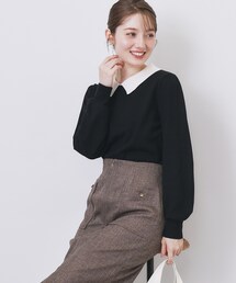 バイカラー衿付きニット【洗濯機OK】