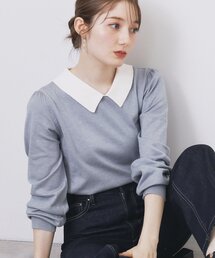 バイカラー衿付きニット【洗濯機OK】