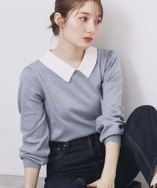 index（インデックス）の「バイカラー衿付きニット【洗濯機OK】（ニット/セーター・レディース・ベージュ系その他7/ブルー系9/ブラック系4・40/42/36/38）」の3枚目の写真