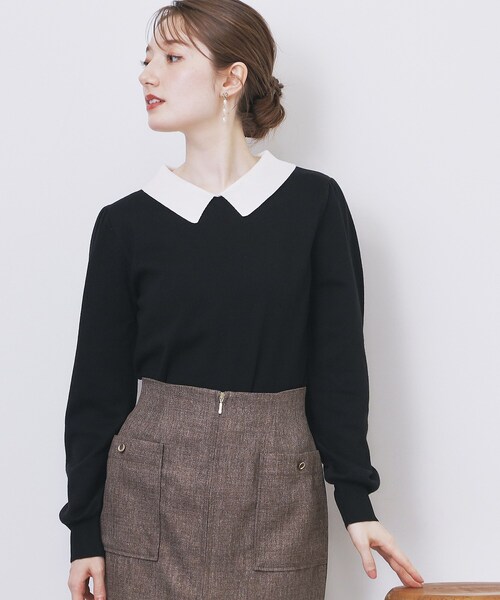 index（インデックス）の「バイカラー衿付きニット【洗濯機OK】（ニット/セーター・レディース・ベージュ系その他7/ブルー系9/ブラック系4・40/42/36/38）」の5枚目の写真