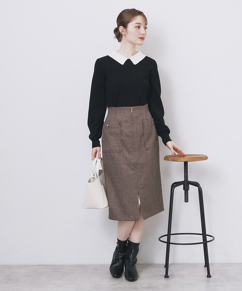 index（インデックス）の「バイカラー衿付きニット【洗濯機OK】（ニット/セーター・レディース・ベージュ系その他7/ブルー系9/ブラック系4・40/42/36/38）」の6枚目の写真