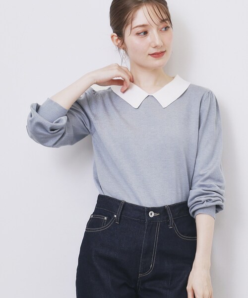 index（インデックス）の「バイカラー衿付きニット【洗濯機OK】（ニット/セーター・レディース・ベージュ系その他7/ブルー系9/ブラック系4・40/42/36/38）」の13枚目の写真