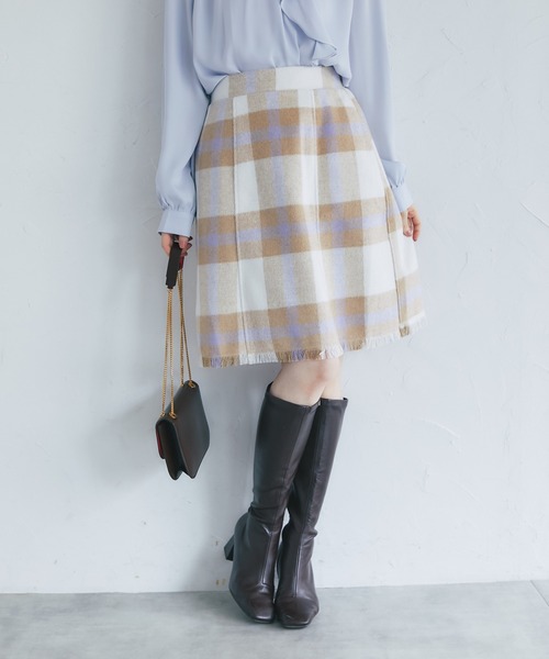 tocco closet(トッコ クローゼット)の「【ZOZO限定】アソートチェックフリンジヘムミニスカート(スカート・レディース・ピンク/ブラック/オフホワイト/ベージュ・M)」の1枚目の写真