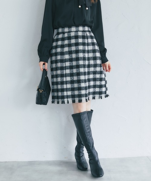 tocco closet(トッコ クローゼット)の「【ZOZO限定】アソートチェックフリンジヘムミニスカート(スカート・レディース・ピンク/ブラック/オフホワイト/ベージュ・M)」の3枚目の写真