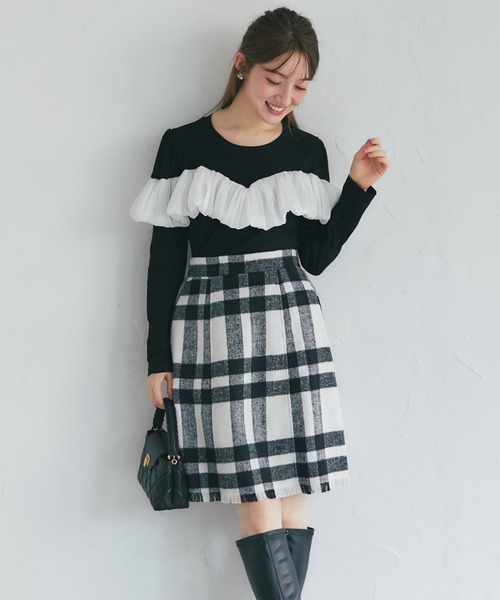 tocco closet(トッコ クローゼット)の「【ZOZO限定】アソートチェックフリンジヘムミニスカート(スカート・レディース・ピンク/ブラック/オフホワイト/ベージュ・M)」の7枚目の写真