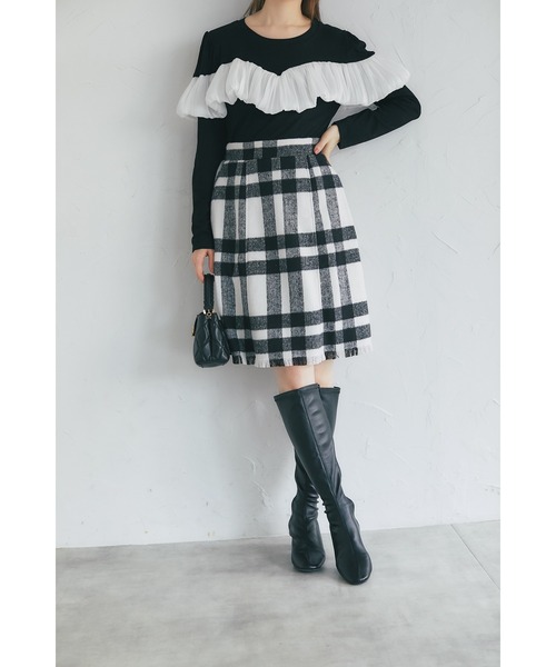tocco closet(トッコ クローゼット)の「【ZOZO限定】アソートチェックフリンジヘムミニスカート(スカート・レディース・ピンク/ブラック/オフホワイト/ベージュ・M)」の6枚目の写真