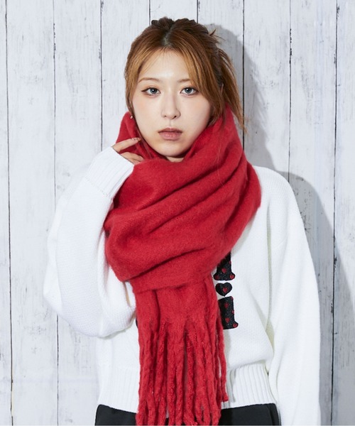 セール】《ふんわり映えフリンジ》ユニセックス マフラー ロング