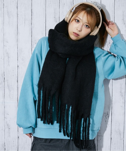 セール】《ふんわり映えフリンジ》ユニセックス マフラー ロング