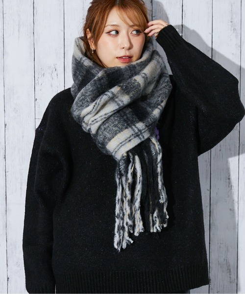 セール】《ふんわり映えフリンジ》ユニセックス マフラー ロング