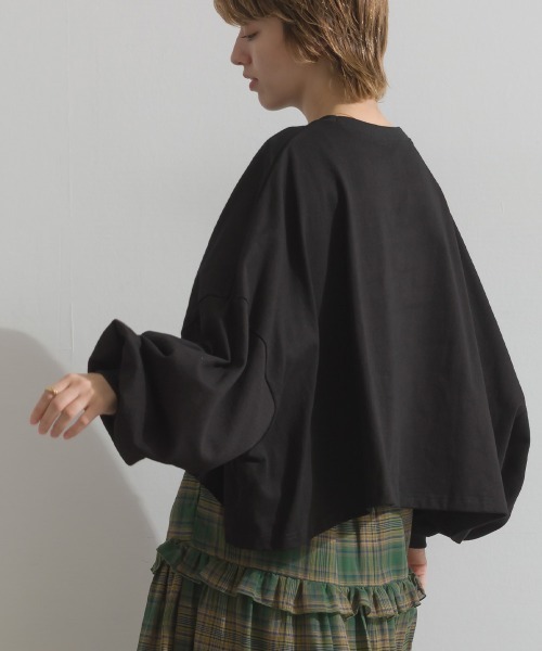 enhaut(アンオート)の「OE天竺 ワイドボリューム クロップド Tシャツ ロンT 長袖(Tシャツ/カットソー・レディース・ブラック/杢グレー/ブルー/レッド・FREE)」の8枚目の写真