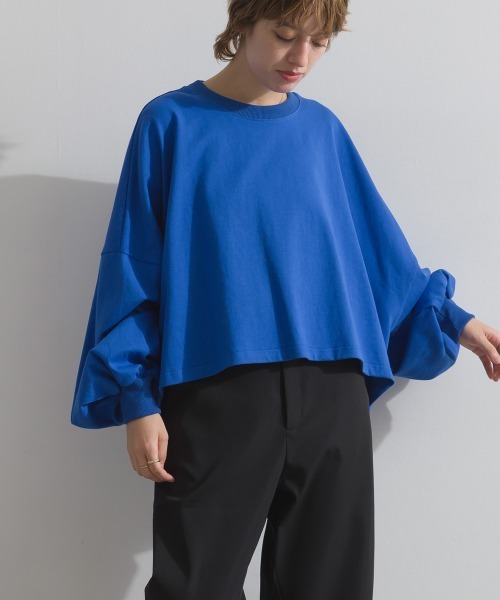enhaut(アンオート)の「OE天竺 ワイドボリューム クロップド Tシャツ ロンT 長袖(Tシャツ/カットソー・レディース・ブラック/杢グレー/ブルー/レッド・FREE)」の10枚目の写真