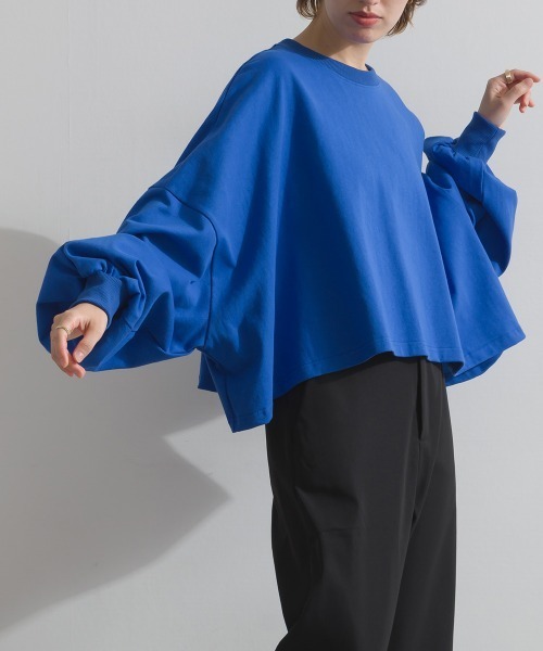 enhaut(アンオート)の「OE天竺 ワイドボリューム クロップド Tシャツ ロンT 長袖(Tシャツ/カットソー・レディース・ブラック/杢グレー/ブルー/レッド・FREE)」の11枚目の写真