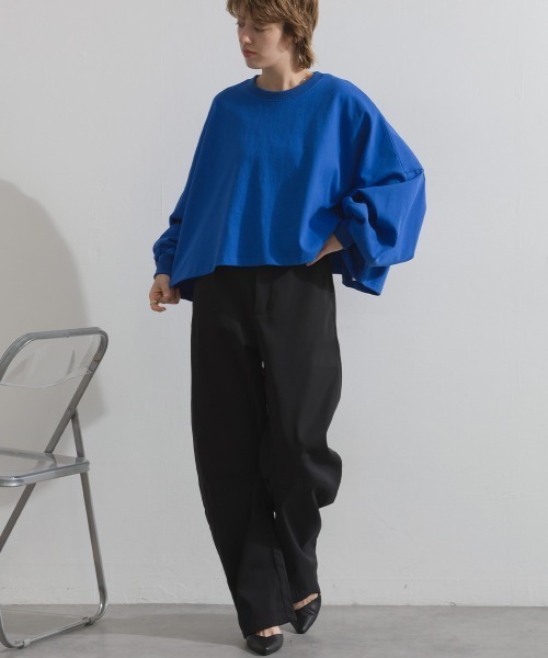 enhaut(アンオート)の「OE天竺 ワイドボリューム クロップド Tシャツ ロンT 長袖(Tシャツ/カットソー・レディース・ブラック/杢グレー/ブルー/レッド・FREE)」の14枚目の写真