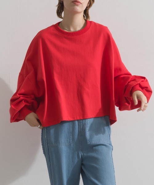 enhaut(アンオート)の「OE天竺 ワイドボリューム クロップド Tシャツ ロンT 長袖(Tシャツ/カットソー・レディース・ブラック/杢グレー/ブルー/レッド・FREE)」の15枚目の写真
