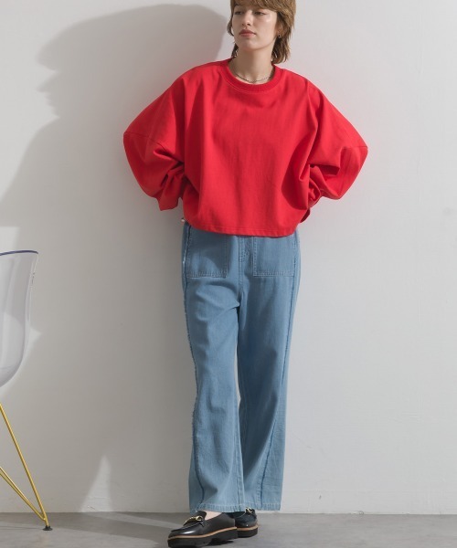 enhaut(アンオート)の「OE天竺 ワイドボリューム クロップド Tシャツ ロンT 長袖(Tシャツ/カットソー・レディース・ブラック/杢グレー/ブルー/レッド・FREE)」の19枚目の写真