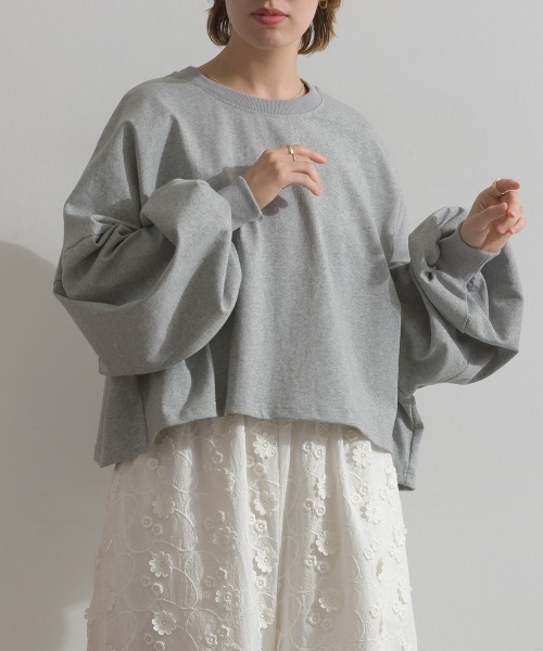 enhaut(アンオート)の「OE天竺 ワイドボリューム クロップド Tシャツ ロンT 長袖(Tシャツ/カットソー・レディース・ブラック/杢グレー/ブルー/レッド・FREE)」の20枚目の写真