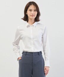 BEZコットンナイロン ストライプ シャツカラー ブラウス