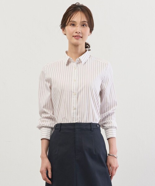J.PRESS（ジェイプレス）の「BEZコットンナイロン ストライプ シャツカラー ブラウス（シャツ/ブラウス・レディース・ホワイト系/イエロー系1/ピンク系1/サックスブルー系1・11/9）」の4枚目の写真