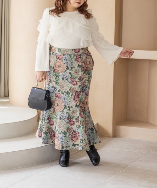 CLETTE（クレット）の「CLETTEオリジナルクロスチュール長袖リブプルオーバー（Tシャツ/カットソー・レディース・アイボリー/ブルー/チャコールグレー・LL/3L/4L）」の6枚目の写真