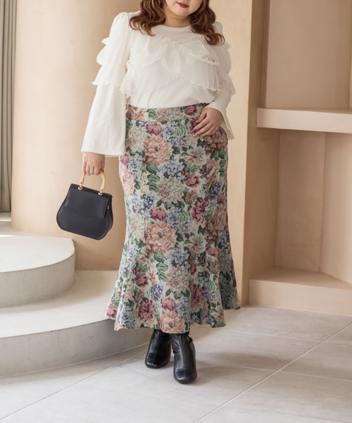 CLETTE（クレット）の「CLETTEオリジナルクロスチュール長袖リブプルオーバー（Tシャツ/カットソー・レディース・アイボリー/ブルー/チャコールグレー・LL/3L/4L）」の7枚目の写真