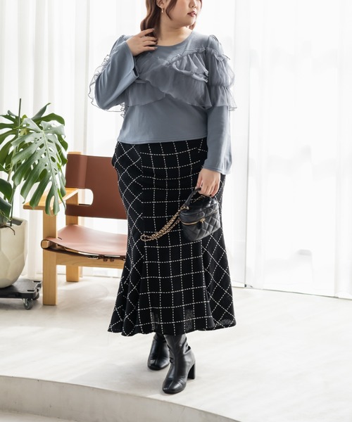 CLETTE（クレット）の「CLETTEオリジナルクロスチュール長袖リブプルオーバー（Tシャツ/カットソー・レディース・アイボリー/ブルー/チャコールグレー・LL/3L/4L）」の17枚目の写真