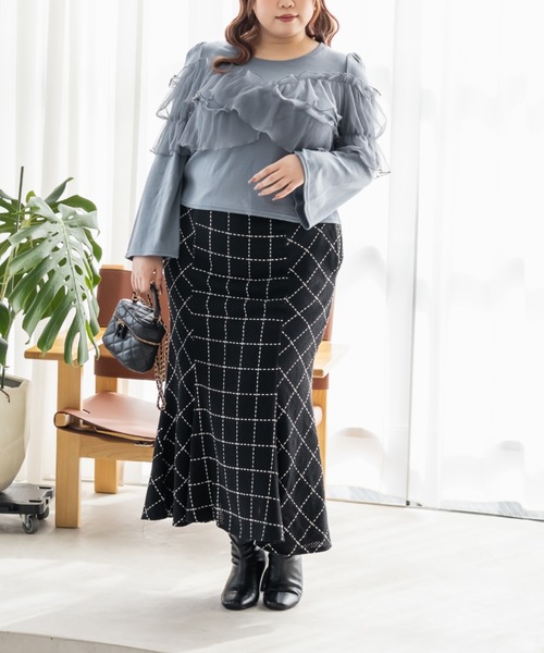 CLETTE（クレット）の「CLETTEオリジナルクロスチュール長袖リブプルオーバー（Tシャツ/カットソー・レディース・アイボリー/ブルー/チャコールグレー・LL/3L/4L）」の18枚目の写真