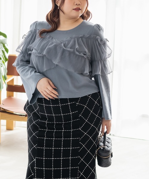 CLETTE（クレット）の「CLETTEオリジナルクロスチュール長袖リブプルオーバー（Tシャツ/カットソー・レディース・アイボリー/ブルー/チャコールグレー・LL/3L/4L）」の16枚目の写真