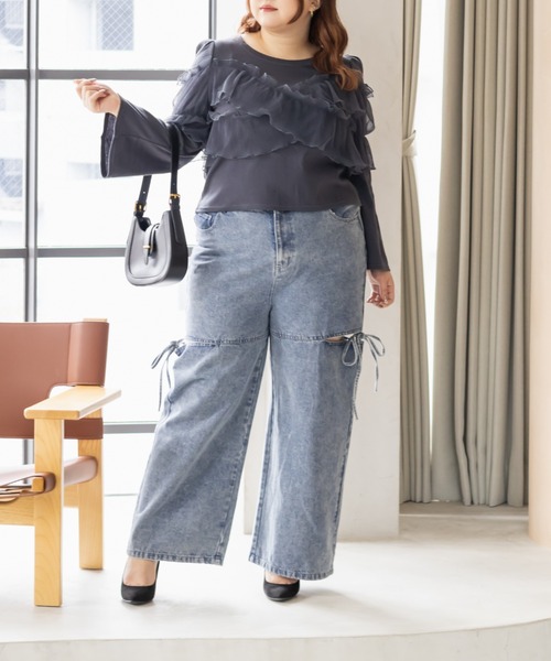 CLETTE（クレット）の「CLETTEオリジナルクロスチュール長袖リブプルオーバー（Tシャツ/カットソー・レディース・アイボリー/ブルー/チャコールグレー・LL/3L/4L）」の11枚目の写真