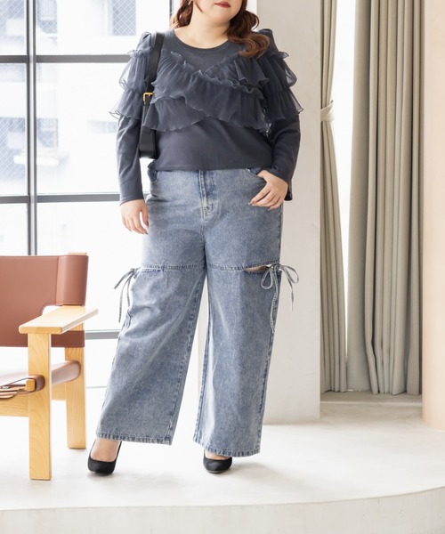 CLETTE（クレット）の「CLETTEオリジナルクロスチュール長袖リブプルオーバー（Tシャツ/カットソー・レディース・アイボリー/ブルー/チャコールグレー・LL/3L/4L）」の10枚目の写真