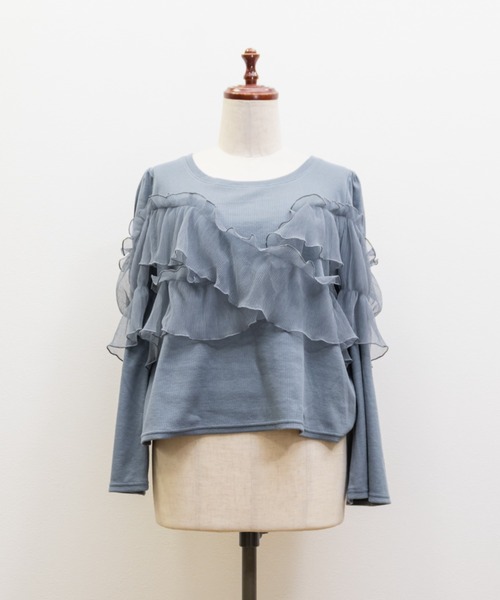 CLETTE（クレット）の「CLETTEオリジナルクロスチュール長袖リブプルオーバー（Tシャツ/カットソー・レディース・アイボリー/ブルー/チャコールグレー・LL/3L/4L）」の19枚目の写真