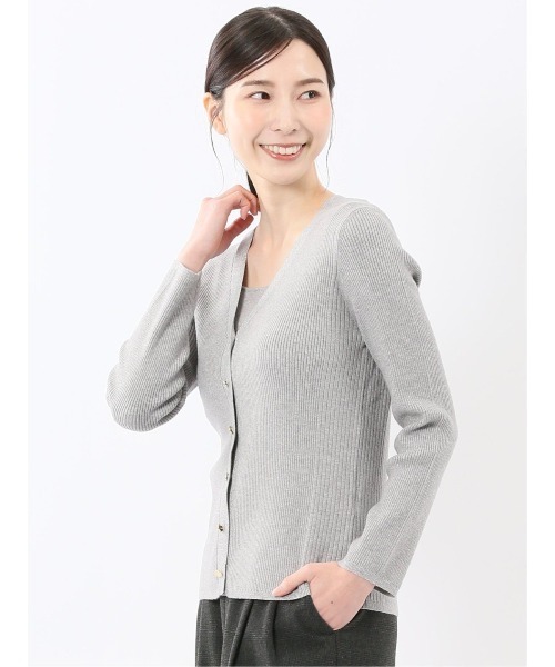 m.f.editorial(エムエフエディトリアル)の「【ハンドウォッシャブル】m.f.エディトリアルレディース ラメリブ Vネック ニットカーディガン(カーディガン/ボレロ・レディース・ベージュ/ライトグレー/ブラック/レッド・LARGE/MEDIUM)」の8枚目の写真