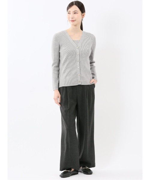 m.f.editorial(エムエフエディトリアル)の「【ハンドウォッシャブル】m.f.エディトリアルレディース ラメリブ Vネック ニットカーディガン(カーディガン/ボレロ・レディース・ベージュ/ライトグレー/ブラック/レッド・LARGE/MEDIUM)」の11枚目の写真